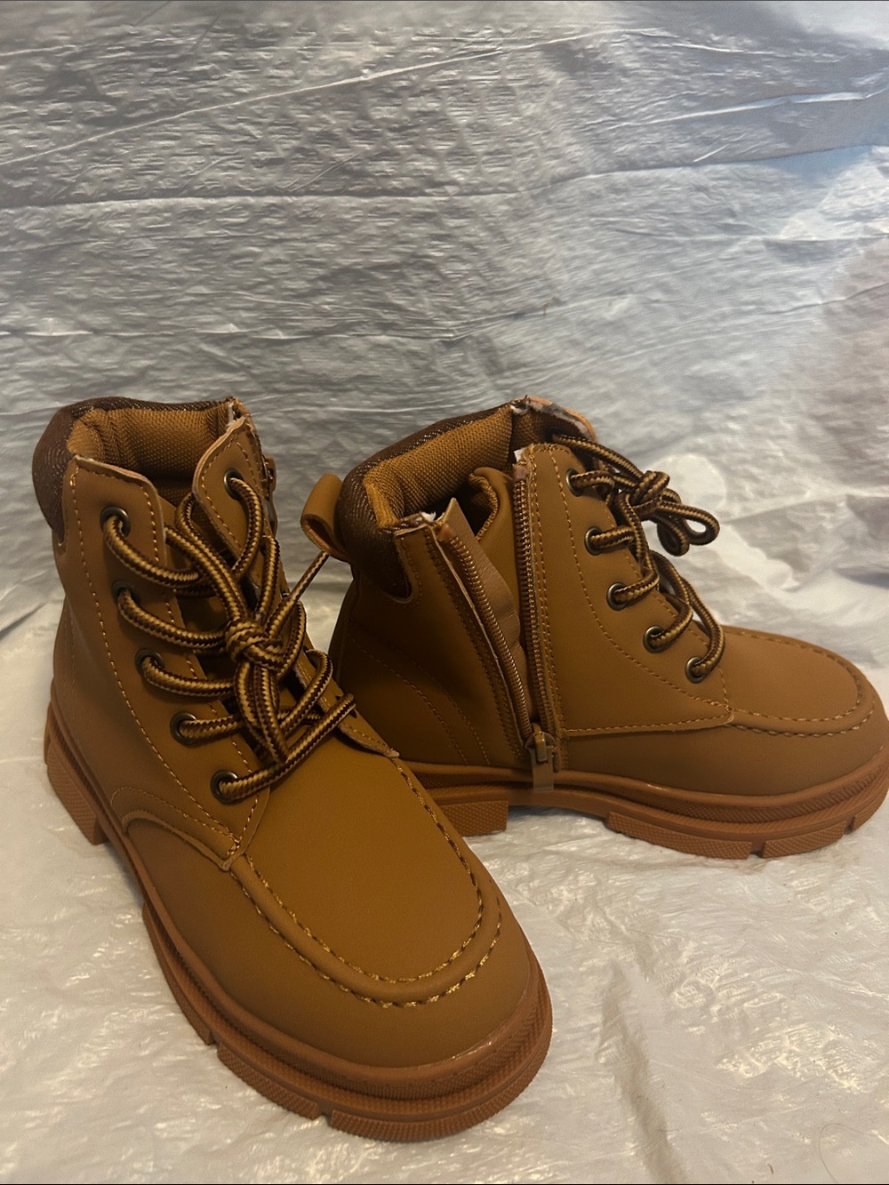 fabkids Tan Lace-Up Kids Boots with Side Zipper